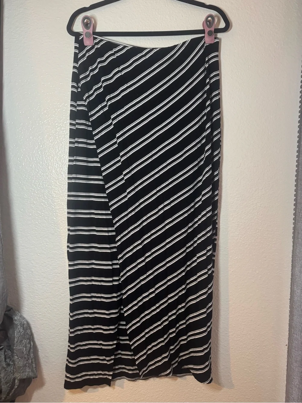 White House Black Market Black & White Diagonal Stripe Wrap Maxi Skirt